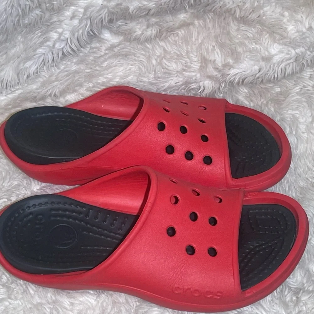 Crocs Red Slide Sandals size 9 men’s 7